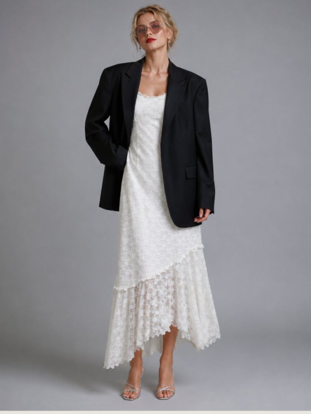 Ivory White Stretch Lace Midi Dress Adjustable Straps Romantic Lined Dress - Picture 2 of 16